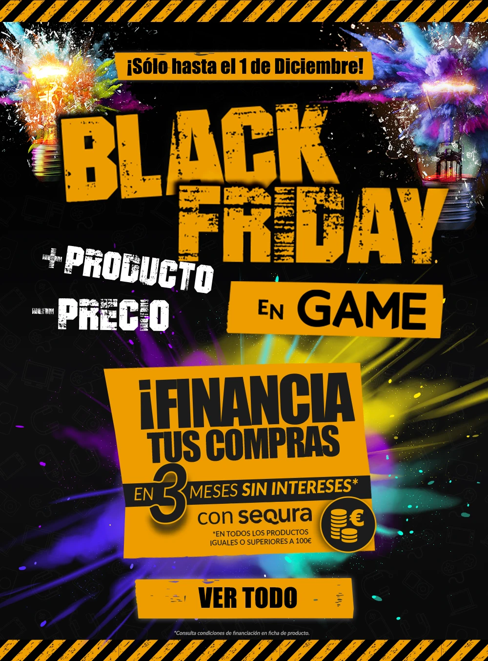 Black Friday en GAME Bodegón de productos como videjuegos, merchandising o accesorios que puedes encontrar en el Pre-Black Friday de GAME