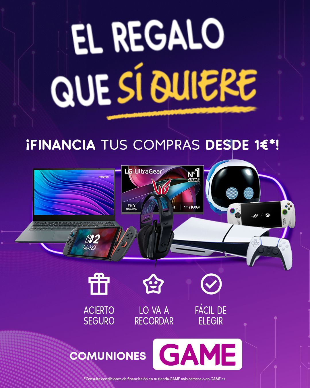 Bodegón de productos como videjuegos, merchandising o accesorios que puedes encontrar en el Pre-Black Friday de GAME