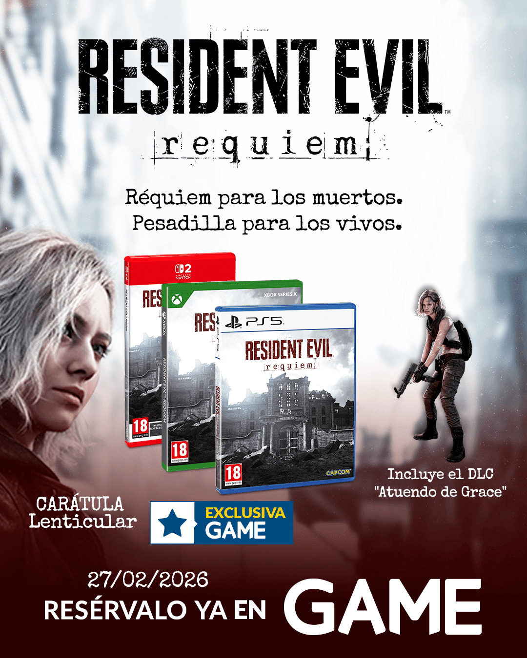 Resident Evil Requiem en GAME Bodegón de productos como videjuegos, merchandising o accesorios que puedes encontrar en el Pre-Black Friday de GAME