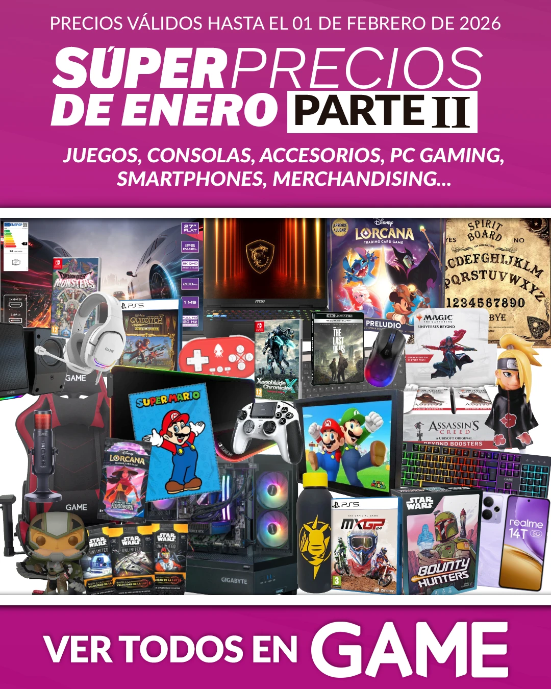Súper Precios de Enero Parte II en GAME Bodegón de productos como videjuegos, merchandising o accesorios que puedes encontrar en el Pre-Black Friday de GAME