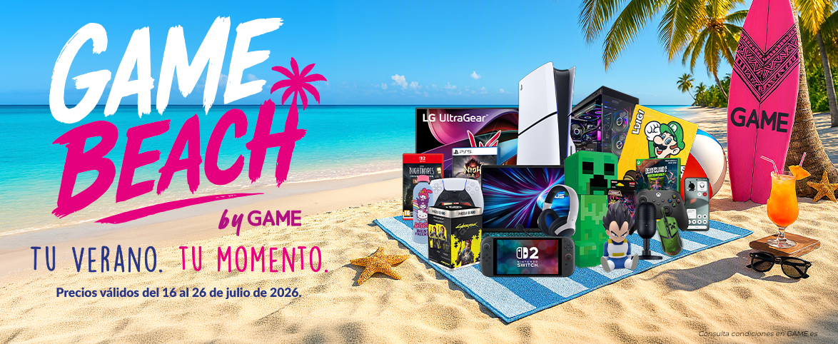 GAME Beach by GAME Bodegón de productos como videjuegos, merchandising o accesorios que puedes encontrar en el Pre-Black Friday de GAME