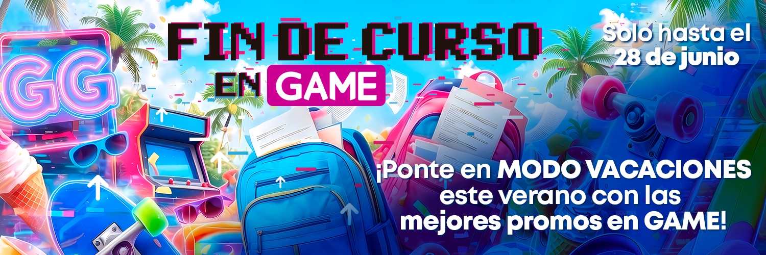 Fin de curso en GAME Bodegón de productos como videjuegos, merchandising o accesorios que puedes encontrar en el Pre-Black Friday de GAME