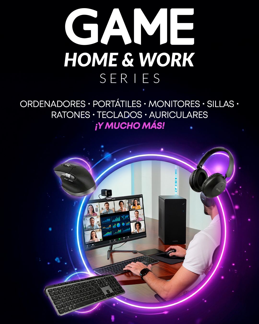 Bodegón de productos como videjuegos, merchandising o accesorios que puedes encontrar en el Pre-Black Friday de GAME