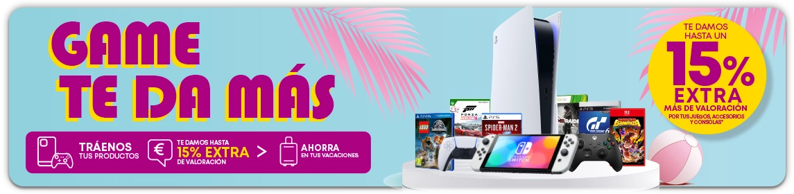 Bodegón de productos como videjuegos, merchandising o accesorios que puedes encontrar en el Pre-Black Friday de GAME
