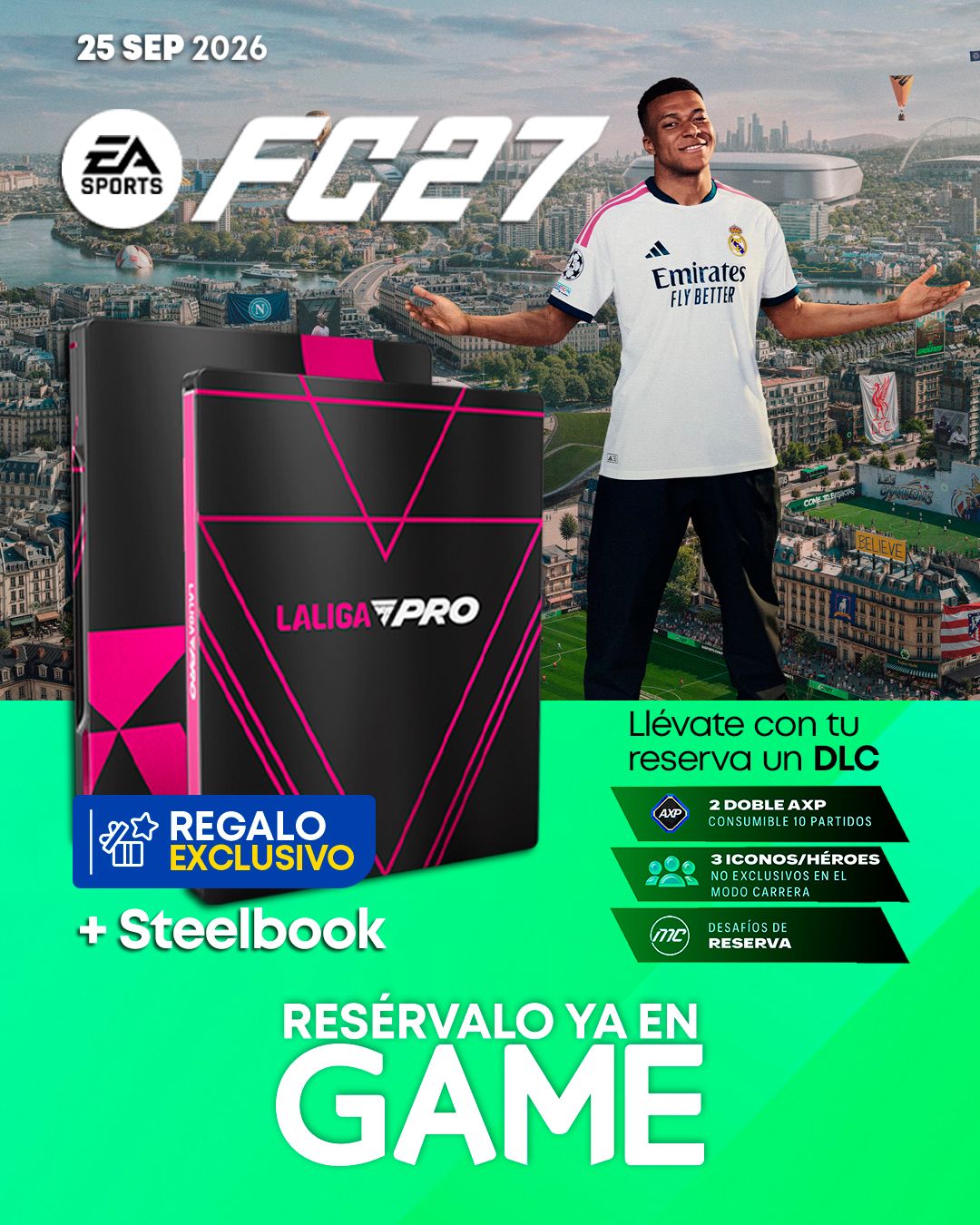 Bodegón de productos como videjuegos, merchandising o accesorios que puedes encontrar en el Pre-Black Friday de GAME